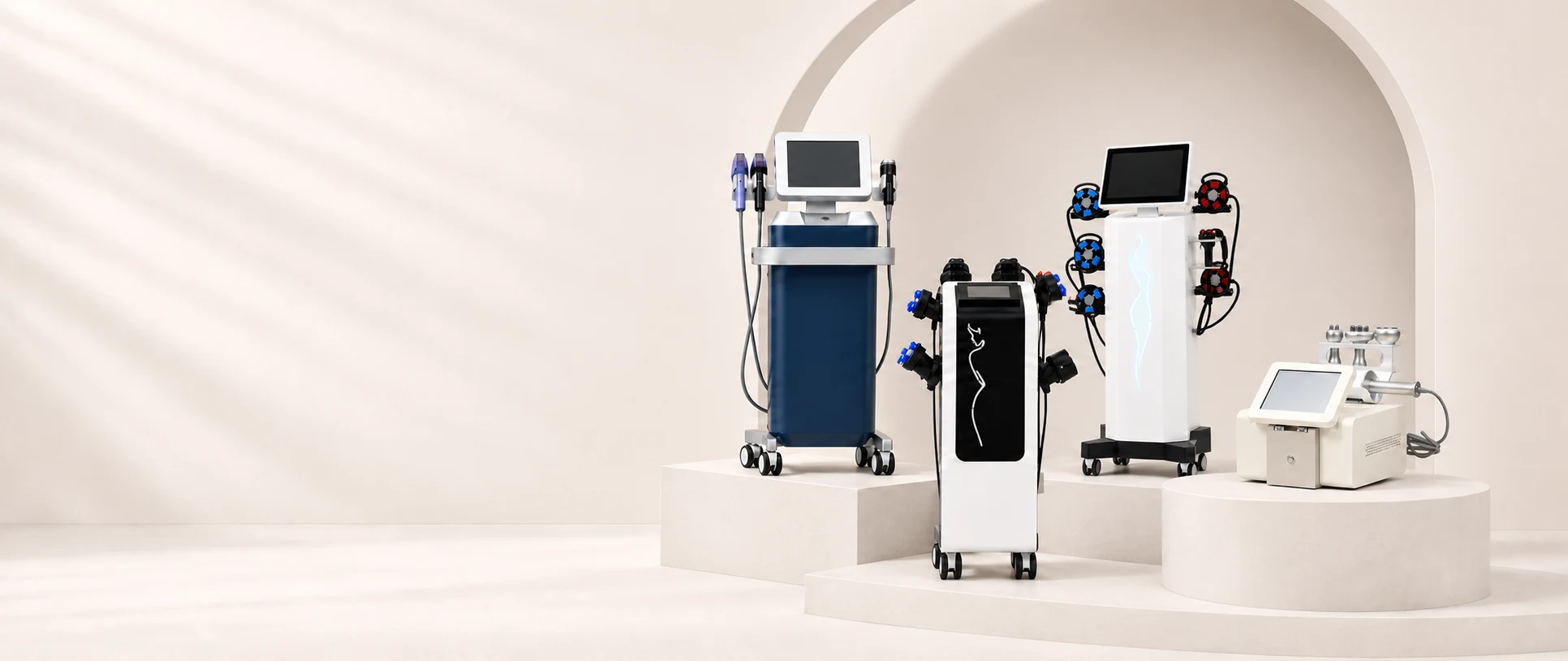 Four professional aesthetic devices arranged as a Luxient product family